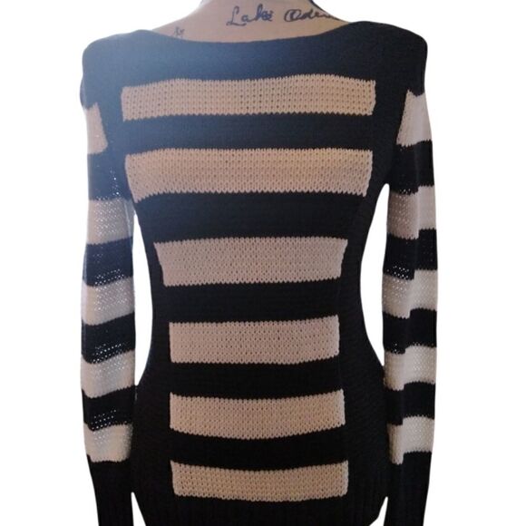 NWT CALVIN KLEIN BLACK & WHITE STRIPED BOATNECK SWEATER XS - Picture 12 of 12
